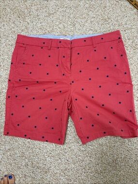 Cambridge Dry Goods Red Cotton Shorts with Navy Star Pattern